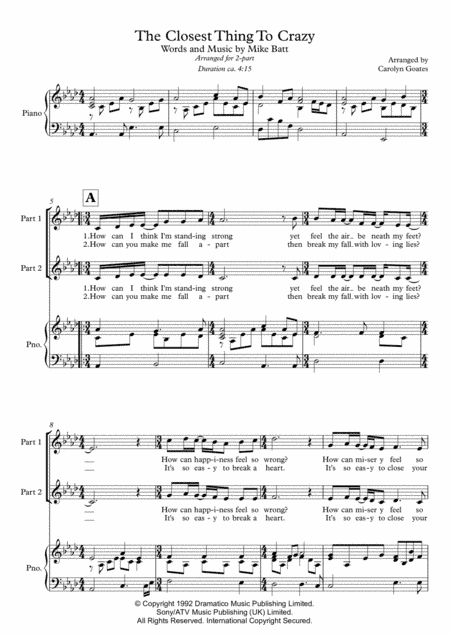 The Closest Thing To Crazy (arr. Carolyn Goates)