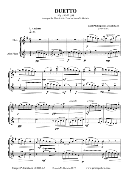CPE Bach: Duetto Wq. 140 for Flute & Alto Flute (arr. James M. Guthrie, ASCAP)