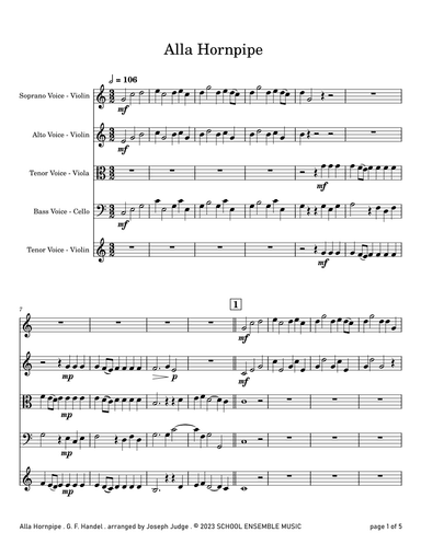 Alla Hornpipe by Handel for String Quartet in Schools (arr. Joseph Judge)