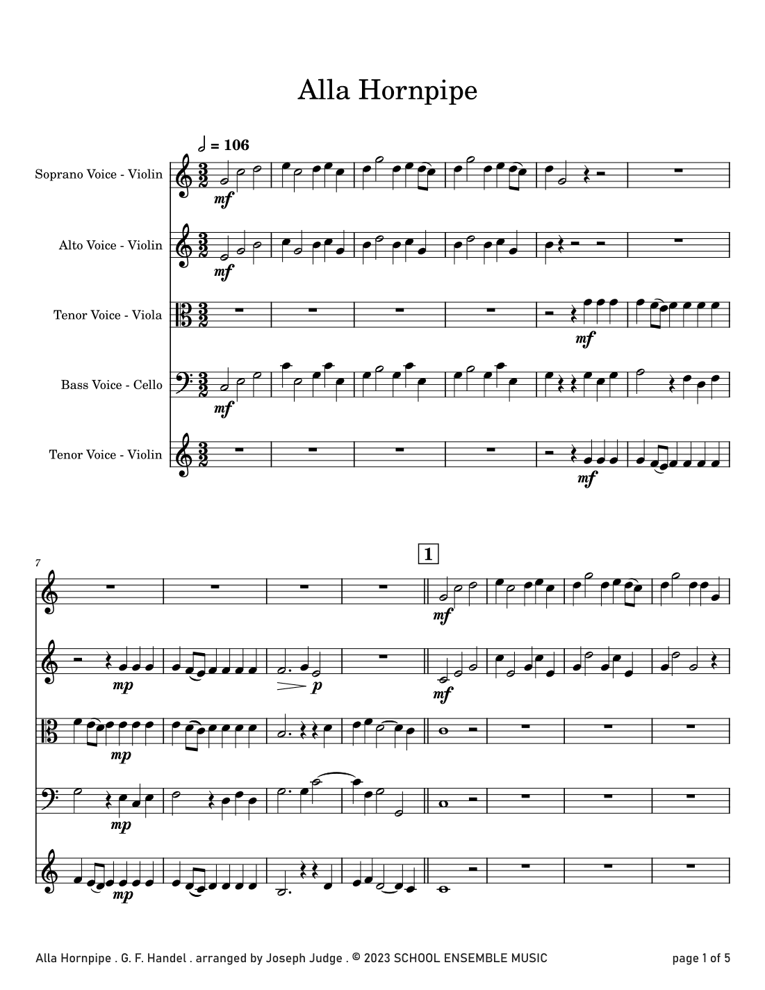 Alla Hornpipe by Handel for String Quartet in Schools (arr. Joseph Judge)