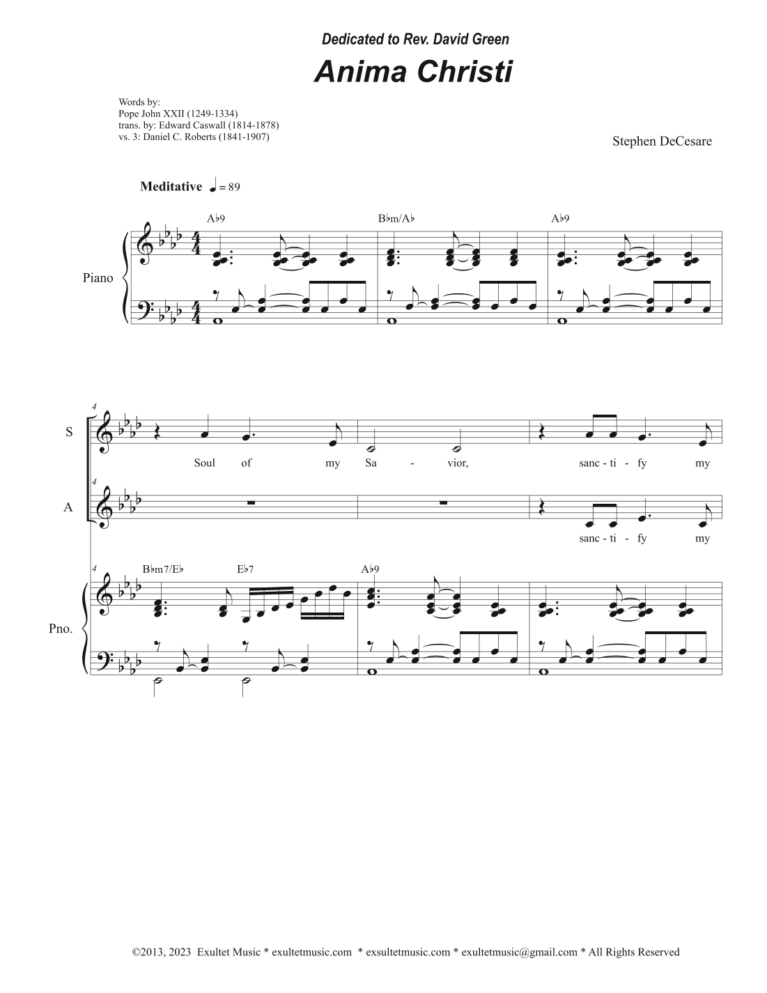 Anima Christi (Duet for Soprano and Alto solo)