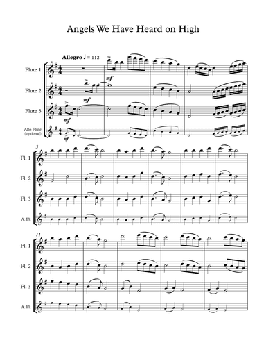 Angels We Have Heard on High for flute trio or two flutes and alto flute (arr. Nancy Shafer Rohar)