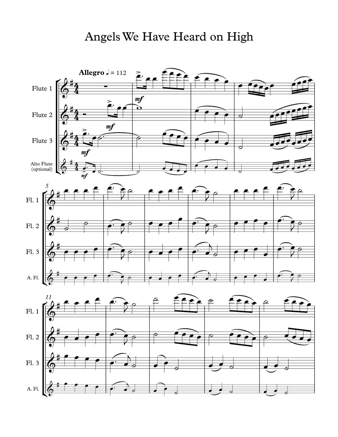 Angels We Have Heard on High for flute trio or two flutes and alto flute (arr. Nancy Shafer Rohar)