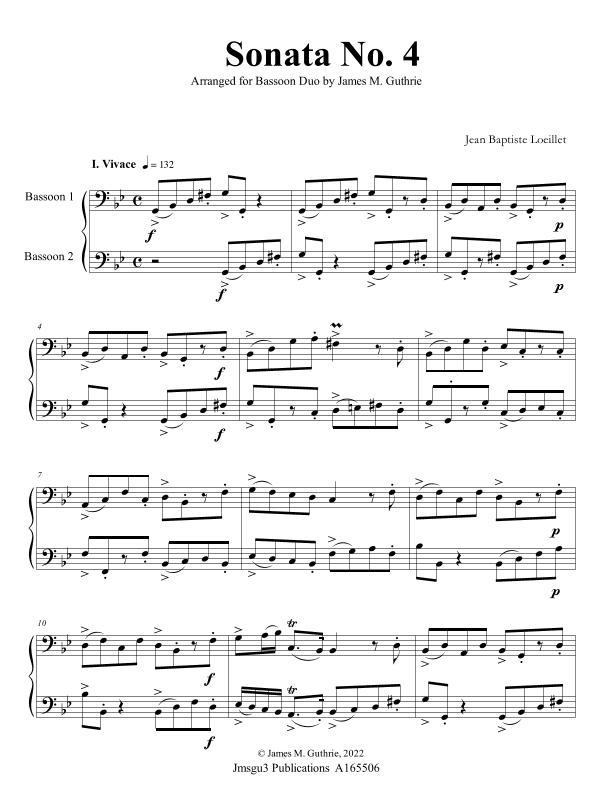 Loeillet: Sonata No. 4 for Bassoon Duo (arr. James M. Guthrie)