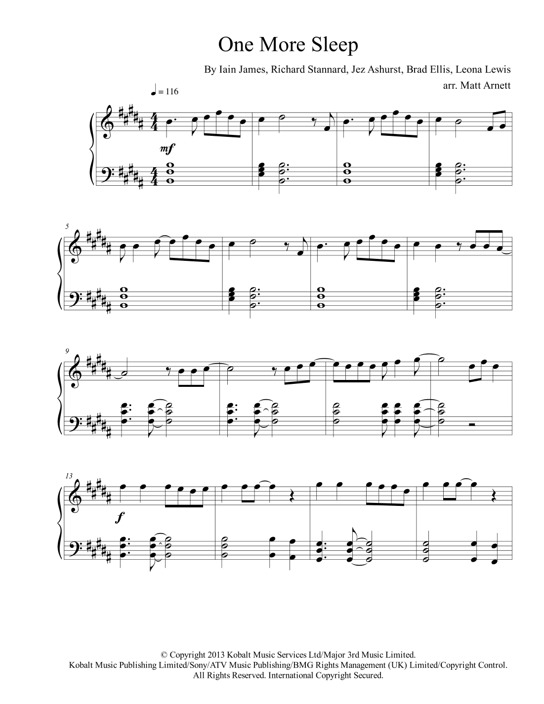 One More Sleep (arr. Matt Arnett)