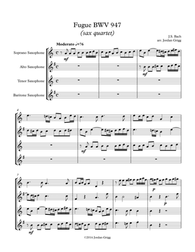 Fugue BWV 947 (sax quartet) (arr. Jordan Grigg)