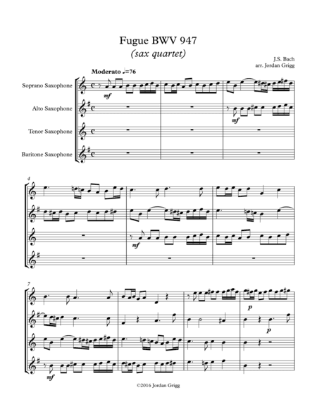 Fugue BWV 947 (sax quartet) (arr. Jordan Grigg)