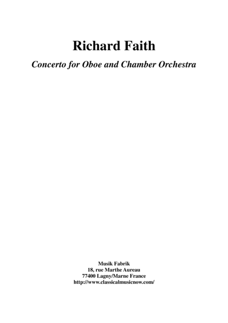 Richard Faith : Concerto for oboe and chamber orchestra, full score
