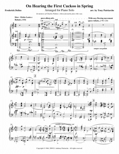 On Hearing the First Cuckoo in Spring - Piano (arr. Tony Patriarche)