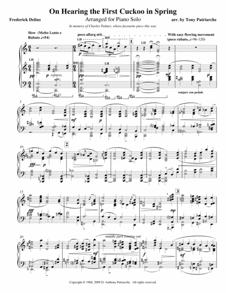 On Hearing the First Cuckoo in Spring - Piano (arr. Tony Patriarche)