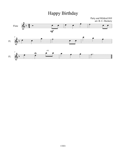 Happy Birthday for Solo Flute (arr. B. C. Dockery)