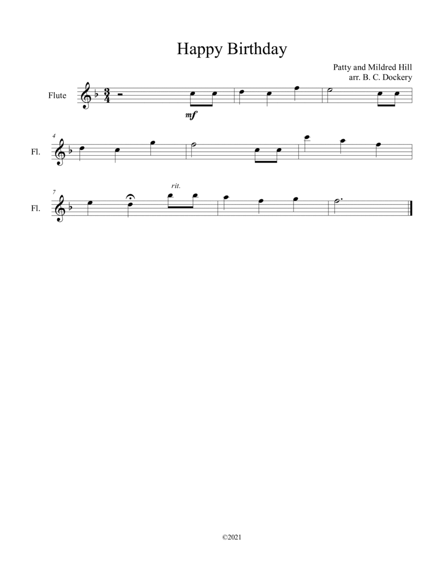 Happy Birthday for Solo Flute (arr. B. C. Dockery)