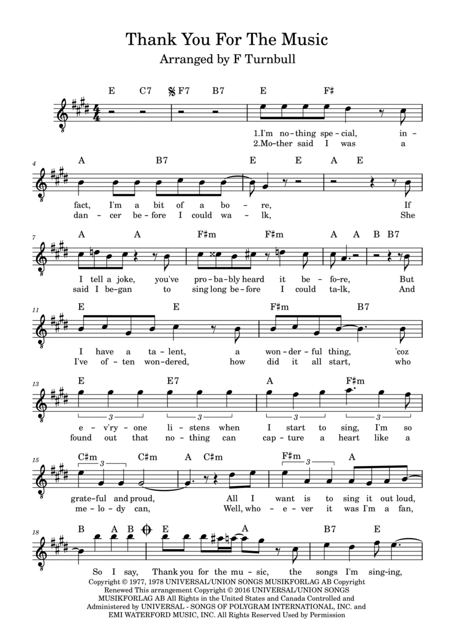 Thank You For The Music (arr. F Turnbull)