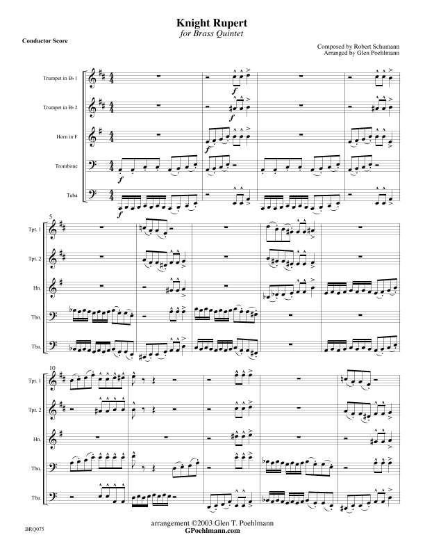 KNIGHT RUPERT (Robert Schumann Piano Solo) arranged for BRASS QUINTET (unaccompanied) (arr. Glen Poehlmann)
