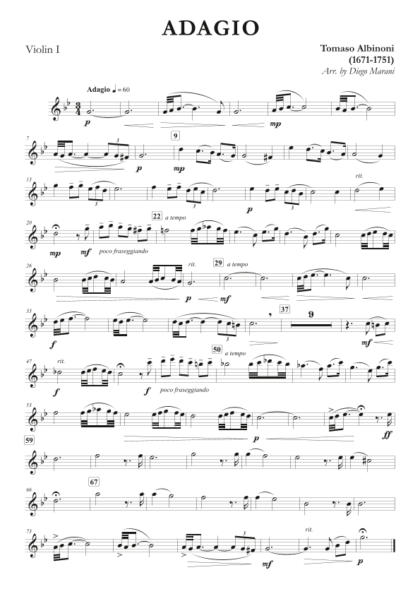 Albinoni's Adagio for String Quartet (arr. Diego Marani)