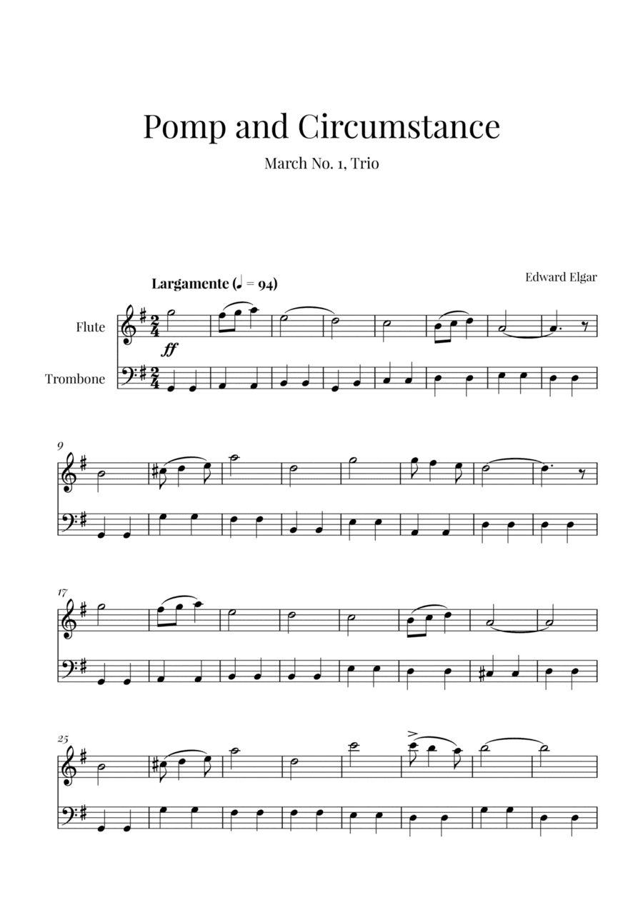 Edward Elgar - Pomp and Circumstance (for Flute and Trombone) (arr. Cadenza Editions)