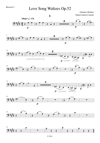 Brahms - Love Song Waltzes Op.52 for Choir and Chamber Orchestra - Bassoon 2 (arr. Adrian Connell)