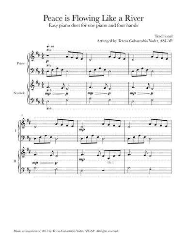 Peace is Flowing Like a River - An Easy Piano Duet by Teresa Cobarrubia Yoder (arr. Teresa Cobarrubia Yoder, ASCAP)