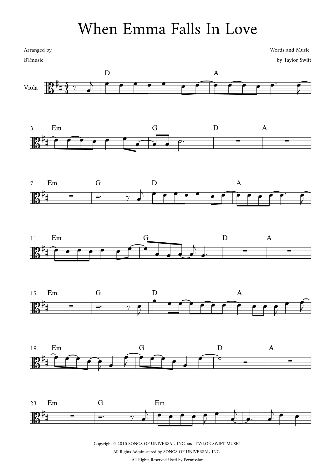 When Emma Falls In Love (arr. BTmusic)