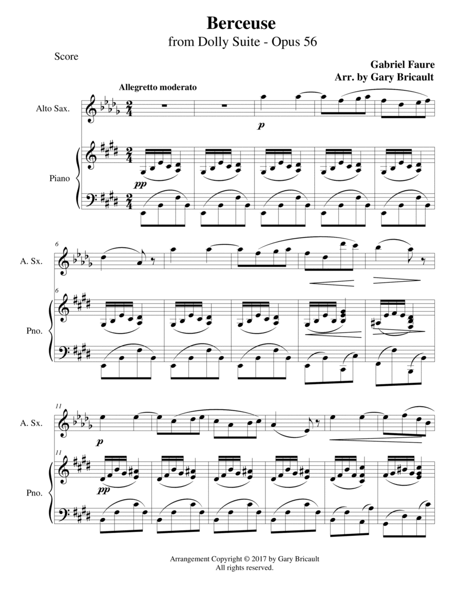 Berceuse - from Dolly Suite - Opus 56 (arr. Gary Bricault)