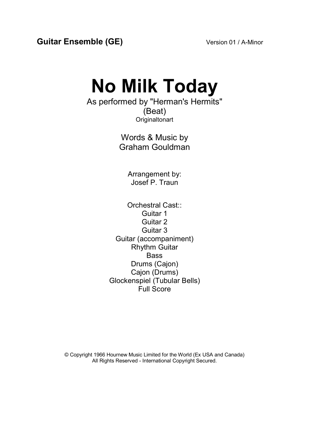 No Milk Today (arr. Josef Peter Traun)