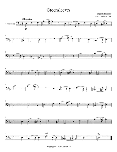 Greensleeves for trombone and piano (arr. Daniel C. M.)