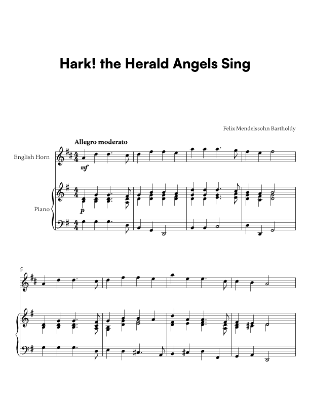 Hark! the Herald Angels Sing (for English Horn and Piano) (arr. Cadenza Editions)