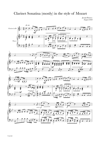 Clarinet Sonatina mostly in the style of Mozart