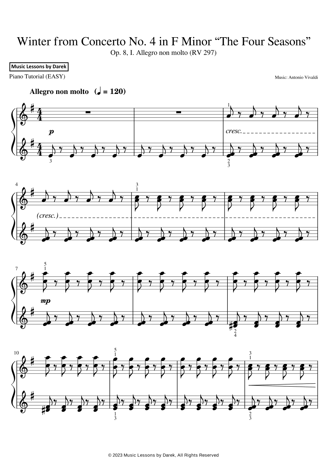 Winter from Concerto No. 4 in F Minor “The Four Seasons” (EASY PIANO) (RV 297) [Antonio Vivaldi] (arr. Darek)
