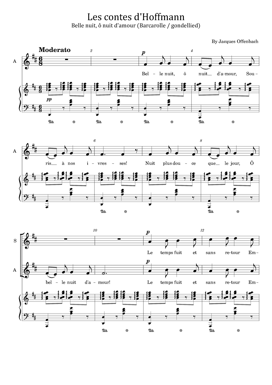 Barcarolle from 'Les contes d'Hoffmann' -  (SATB) - For Acappella - With Lyric (arr. poon)