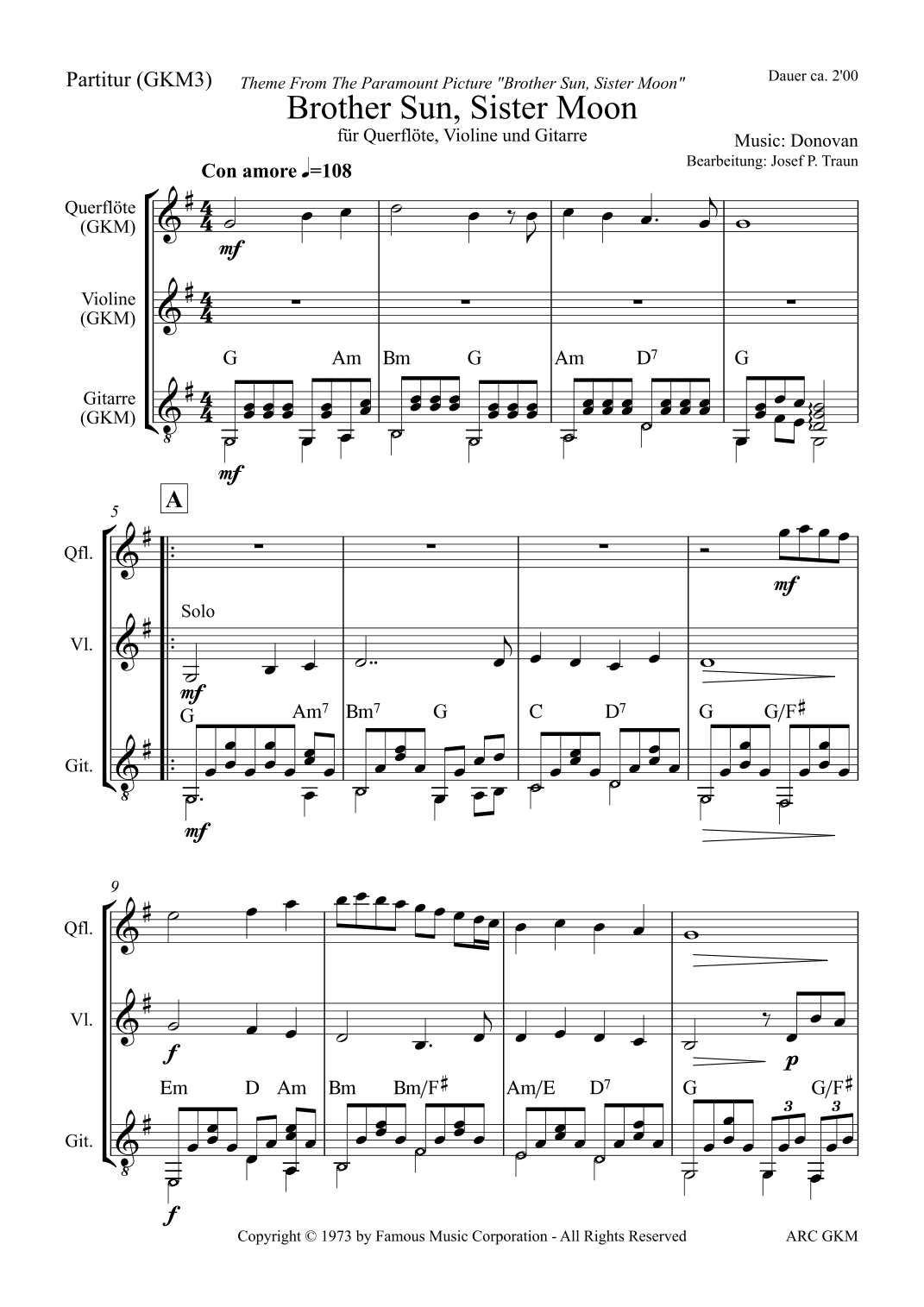 Brother Sun, Sister Moon (arr. Josef Peter Traun)