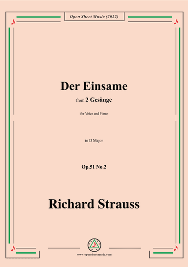 Richard Strauss-Der Einsame,in D Major,Op.51 No.2 (arr. OSM Press)