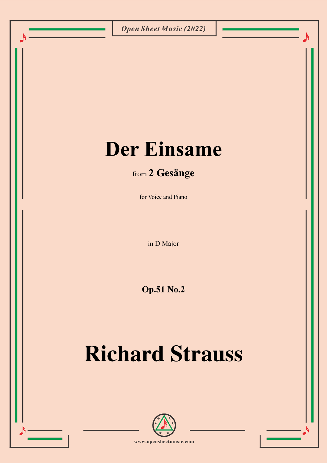 Richard Strauss-Der Einsame,in D Major,Op.51 No.2 (arr. OSM Press)