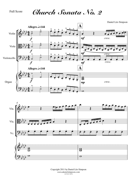 Church Sonata No.2 in Ab for String Trio & Organ by Daniel Leo Simpson