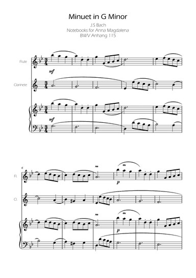 Minuet in G minor BWV Anh. 115 - Bach - Flute and Clarinet (arr. Ygor Nunes Silva)