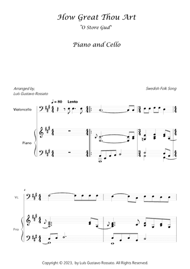 How Great Thou Art (O Store Gud) - Piano e Cello - Key of A (arr. Luís Gustavo Rossato)