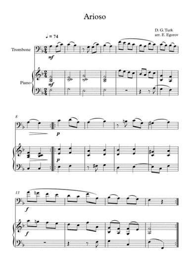 Arioso, Daniel Gottlob Turk, For Trombone & Piano (arr. Eugene Egorov)