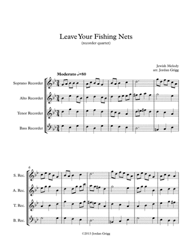 Leave Your Fishing Nets (recorder quartet) (arr. Jordan Grigg)