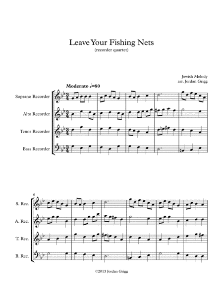 Leave Your Fishing Nets (recorder quartet) (arr. Jordan Grigg)