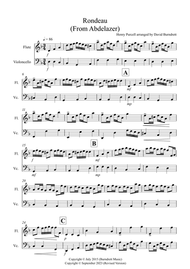 Rondeau (From Abdelazer) for Flute and Cello Duet (arr. David Burndrett)