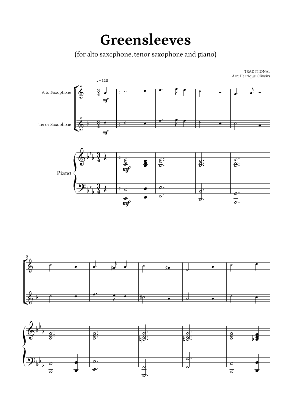 What Child Is This? (Greensleeves) - for alto saxophone, tenor saxophone and piano (arr. Henrique Oliveira)