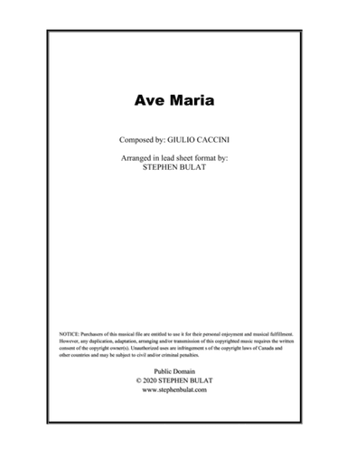 Ave Maria (Caccini) - Lead sheet in original key of G minor (arr. Stephen Bulat)