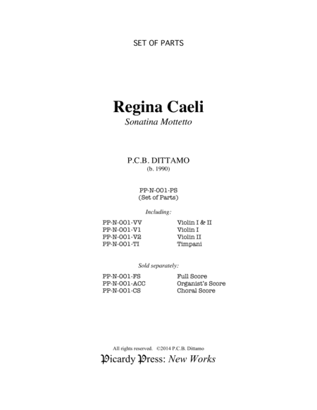 Regina Caeli (SATB Choir, Violins, Organ & opt. Timpani) - [Set of Parts ONLY]