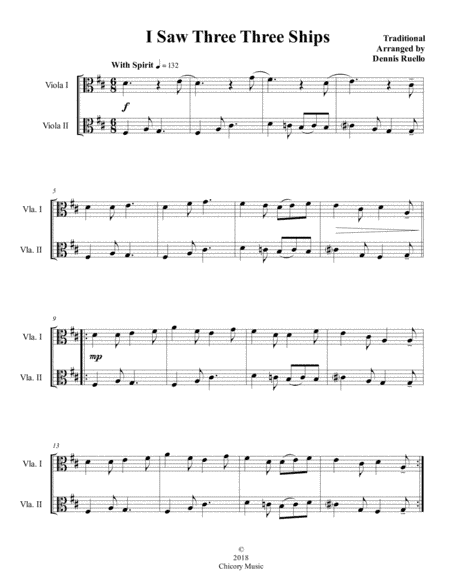 I Saw Three Ships - Viola Duet - Intermediate (arr. Dennis Ruello)