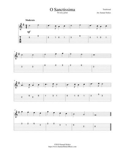 O Sanctissima (Oh, How Joyfully) - for easy guitar with TAB (arr. Samuel Stokes)