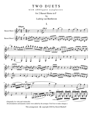 Two Duets with Obbligato Eyeglasses for Two Basset Horns (arr. D. Musheff)