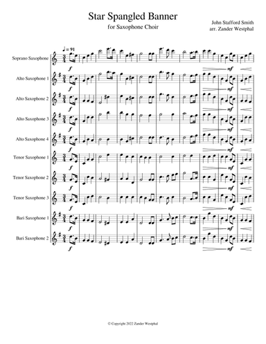 Star Spangled Banner for Saxophone Choir (arr. Zander Westphal)
