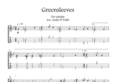 Greensleeves (Green Leeves) Ukulele Finger Style (English folk music, broadside) BEGINNER (arr. Andre D Tuffo)