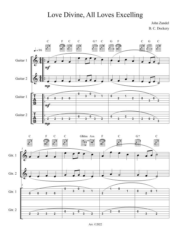 Love Divine, All Loves Excelling (Guitar Duet or Trio with TAB) (arr. B. C. Dockery)