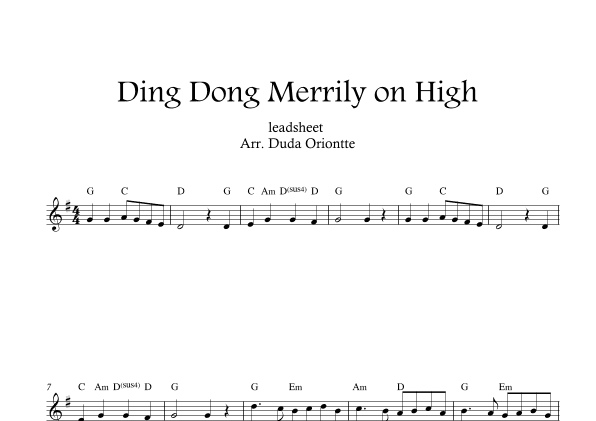 Ding Dong Merrily on High  (leadsheet - G major - no lyrics) (arr. Duda Oriontte)